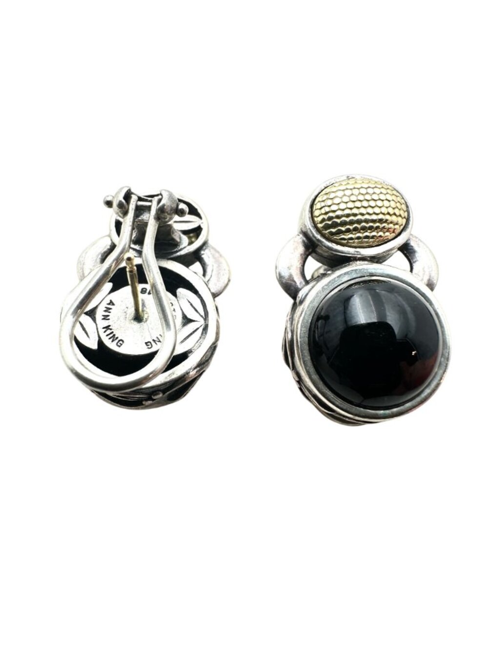 Ann King Earrings Lever Back Pierced 18k Gold Sterling Silver Black Onyx View 3